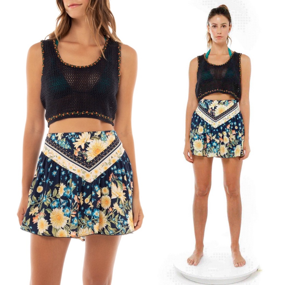 NWT AGUA BENDITA Violet Jardim Mini Skirt Sz L